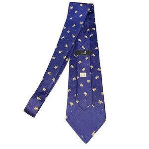 Dunhill Silk Tie – Navy Blue with Yellow Turtle Pattern – Great Condition